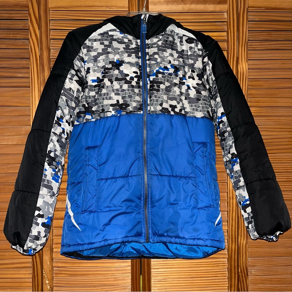 London Fog Winter Hooded Jacket/Coat Blue/Black/Gray Size Large 14-16